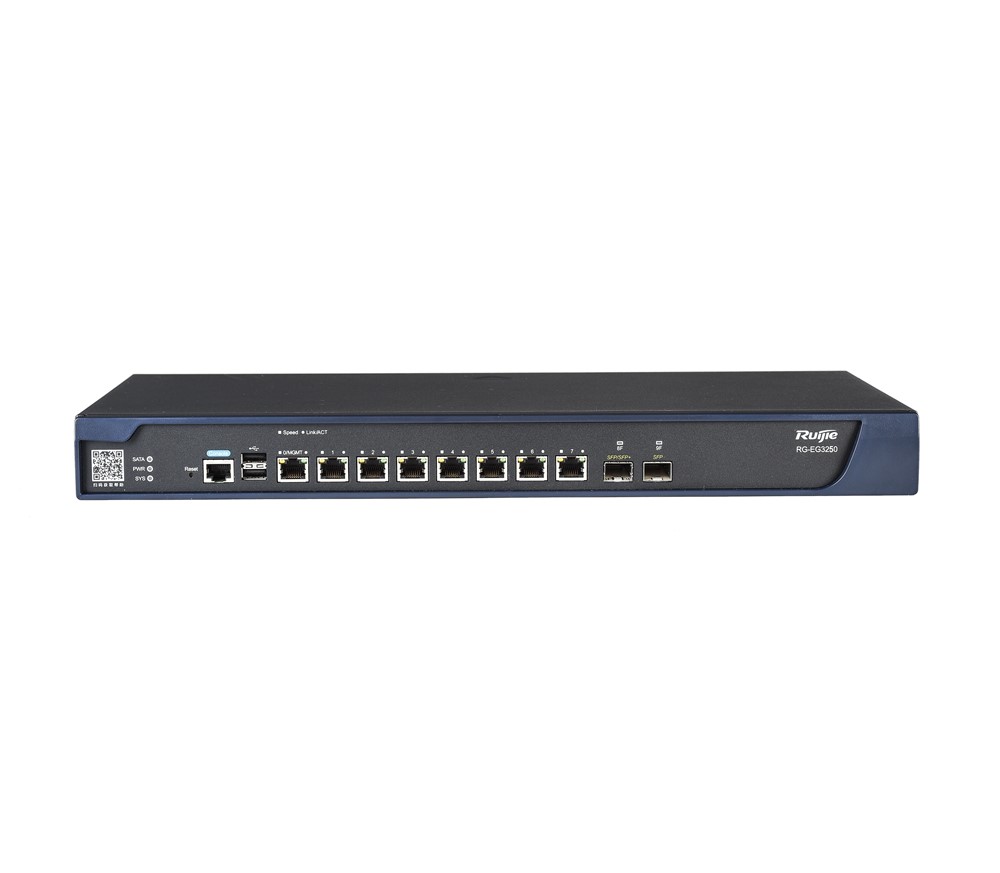 Маршрутизатор Ruijie All-in-one Unified Security Gateway RG-EG3230, 8 GE ports (upto 6 WAN port), 1 *SFP, 1 *SFP+ 10G ports, 1TB Hard disk (Lifetime free L7 DPI signature update, free IPsec VPN), 1000 concurrent users, max t