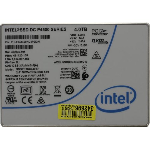 Накопитель SSD Intel 4000GB NVMe 2.5" (SSDPE2KX040T701)