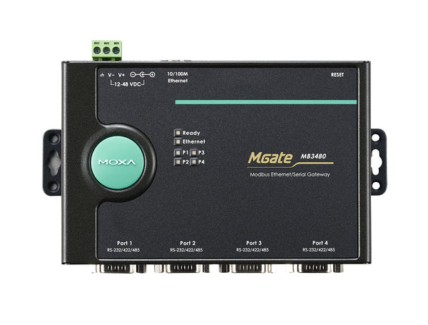 MOXA MGate MB3480 4 Port RS-232/422/485 Modbus TCP to Serial Gateway