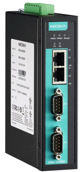 MOXA NPort IA5250A 2-port RS-232/422/485 advanced, DB9, dual 10/100BaseT(X)